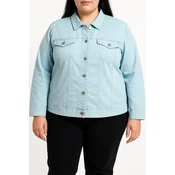 Plus size bombažna jakna z gumbi, svetlo modra
