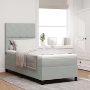 vidaXL Box Spring Postelja z Vzmetnico Svetlo Siva 90x200 cm Žamet