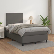 Greatstore Box spring postelja z vzmetnico siv 120x200 cm umetno usnje