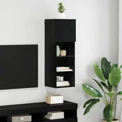 vidaXL Stenska TV omarica z LED lučmi Črna Orehovina 30,5 x 30 x 90 cm