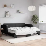 Greatstore Izvlečna dnevna postelja z vzmetnicami črna 90x190 cm blago