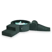 shumee Penasto igrišče z bazenom 90x30 Corduroy Green 200 žogic: prozorna, bela, meta, svetlo modra