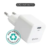 eSTUFF INFINITE punjač USB-C 30W GaN bijel, reciklirana plastika