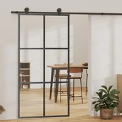 Vidaxl Drsna vrata z opremo ESG steklo in aluminij 102x205 cm