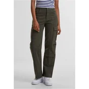 Womens Loose Utility Stretch Twill Olive Cargo Pants
