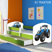 Dječji krevet ACMA s motivom, bočna zelena + ladica 160x80 cm 42-traktor