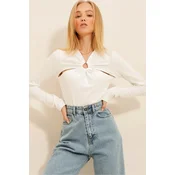Trend Alacati Stili Ženska bluza dugih rukava ALC-X11208, V-izrez, Bela