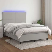 Greatstore Box spring postelja z vzmetnico LED sv. siva 140x200 cm blago