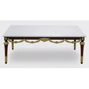 Casa Padrino luxury baroque coffee table with marble top white/dark brown/gold - Rectangular living room table in baroque style - Baroque Furniture - Noble & Magnificent