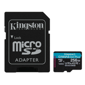 SDXC KINGSTON micro 256GB Canvas Go Plus, 170/90MB/s, C10, UHS-I, U3, V30, A2, adapter