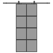 Vidaxl Drsna vrata z opremo črna 90x205 cm kaljeno steklo