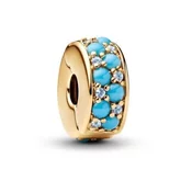 Pandora Pozlačena sponka Azurno modra Shine Moments 292334C04