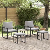 vidaXL Vrtna sedežna garnitura 4 pcs Črna 61 x 72.5 x 71 cm Jeklo