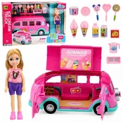 slomart LEAN TOYS Lorry Food Truck Ledomat z Lutko in dodatki, Roza, 33 el.