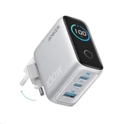 Anker 100W GaN Smart Display 3-portni polnilec, srebrn