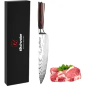 Oster Japonski kuharski nož profesionalni Oster iz nerjavnega jekla 20,5 cm, kovano rezilo teksturirano, hollow edge proti lepljenju, full tang, ročaj Pakkawood, za meso zelenjavo ribe, darilna embalaža z