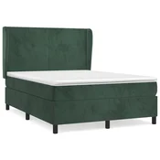 Vidaxl Box spring postelja z vzmetnico temno zelena 140x200 cm žamet