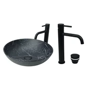 shumee GTM Design Aufsatzwaschbecken 40 cm Matt Set mit Waschtischbatterie und Stopfen - Aufsatzwaschbecken Oval für Badezimmer - Modern Waschbecken ohne Hahnloch - Waschbecken mit Armature