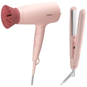 Philips fen za kosu + pegla za kosu, set, lako stilizovanje - BHP398/00, roze