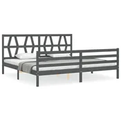Vidaxl Posteljni okvir z vzglavjem siv 200x200 cm trden les