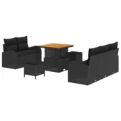 Sjedeća garnitura za vrt 8 kom. Crna poliratan 179 x 62 x 85 cm