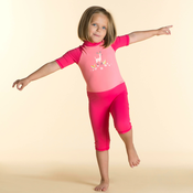 Odijelo kratkih rukava za plivanje s UV zaštitom dječje ružičasto s otiskom