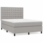 Greatstore Box spring postelja z vzmetnico svetlo siva 140x200 cm blago