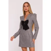 Made Of Emotion Womans Long-sleeved mini dress with a chiffon bow - graphite