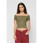 Womens T-shirt Off Shoulder Rib Tee 2-Pack white+olive
