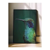 WallXpert uramljena slika 115245, kolibri u zelenim i plavim tonovima na tamnozelenoj pozadini, 30 x 40 cm, crni ram