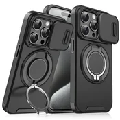 Maska za mobilni telefon iPhone 15 Pro Max CAMSHIELD RING STAND, Crna