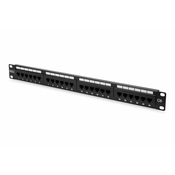 CAT 6 Patch Panel, unshielded, 24-port RJ45 24-port RJ45, 8P8C, LSA, 1U, bl, 482x44x109 mm, black