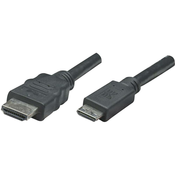 HDMI-kabel, moški HDMI-konektor na moški HDMI-konektor C Mini, črne barve, 1,8 m