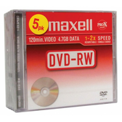 MAXELL MEDIJI DVD-RW 4,7GB 2X 5KOS, 10MM ŠKATLICE