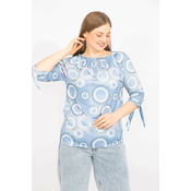 Şans Womens Blue Plus Size blouse with an elasticated collar and tie-down sleeves.