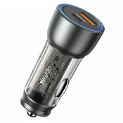 Avtopolnilec Yesido Y49 s 30W hitrim polnjenjem, LED osvetlitvijo in USB-C + USB-A izhodoma - siv