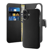 slomart Etui iz ekološkega usnja Puro Wallet Detachable MagSafe 2v1 z zavihkom in denarnico za iPhone 16 - črno