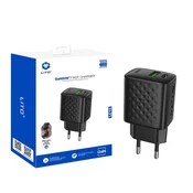 Stenski 20W polnilec Lito LC15 GaN, USB-C in USB izhod - black