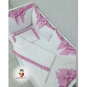 Bubamara037 Set za krevetac sa ogradicom od jastuka sa karnerom Srca, sa lastišom, Belo-Roze