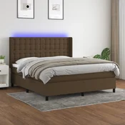 Greatstore Box spring postelja z vzmetnico LED temno rjava 160x200cm blago