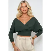Trend Alacati Stili Ženska bluza dugih rukava ALC-019-053-BLZ, V-izrez, Maslinasta