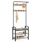 Songmics Obešalnik garderobno drevo s klopjo za shranjevanje čevljev 736x34x1825 cm črna