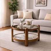 Hanah Home klub sto Golf 100, 100 cm, orah / beli mermer
