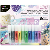 Set svjetlucavih markera Kidea - Akril, 10 boja, sa šablonama