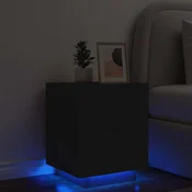 Nocni ormaric s LED svjetlima crni od konstruiranog drva