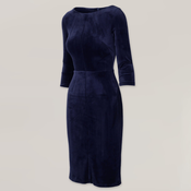 Elegantna žametna obleka temno modre barve s 3/4 rokavi 14809