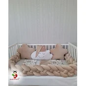 Bubamara037 Set za krevetac sa ogradicom od pletenica, sa lastišom, Krem-Beli