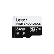 LEXAR Spominska kartica High-Endurance, micro SDXC, 64GB, 100MB/s, U3, V30, A1, UHS-I