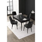 Hanah Home trpezarijski set Nex, sto na razvlacenje i 4 stolice, ploca u dekoru crnog mermera, crna tkanina Babyface