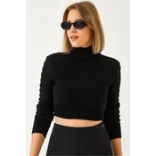 Bianco Lucci Womens Zigzag Braided Turtleneck Crop Knitwear Sweater